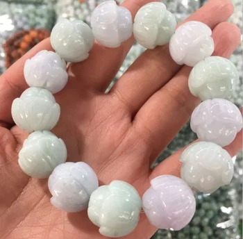 

Natural Jade Emerald 18mm Lotus Beads Bracelet Adjustable Bangle Charm Jewellery Fashion Accessories Hand-Carved Man Gift Amulet