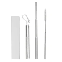 Новая портативная Нержавеющая сталь телескопическая многоразовая Питьевая соломинка с кисточкой металлическая переносная коробка для путешествий на открытом воздухе