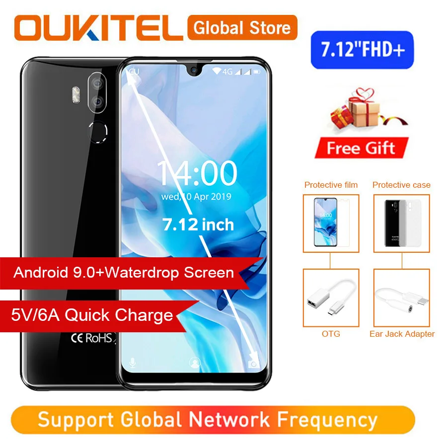 Смартфон OUKITEL K9 Waterdrop с быстрой зарядкой мобильный телефон FHD+ 7 12 дюйма 1080*2244 16 Мп+2