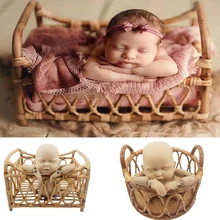 Accessoires de photographie de nouveau-né, panier rond rétro en rotin, chaise bébé, accessoires Photo, bébé fille garçon pose arrière-plan de lit