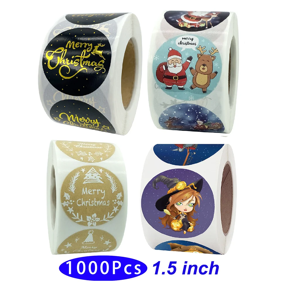 

1.5inch 1000Pcs Retro Cute Merry Christmas Stickers Seal Label Thank You Aesthetic Scrapbooking Holiday Journal Washi Adhesive
