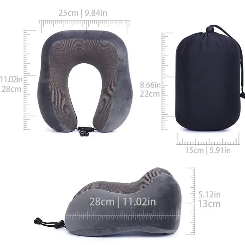 Dark Grey Outdoor Travel Pillow with Eye Mask Earplugs Storage Bag U-shaped Memory Foam Pillow Set Portable Neck Pillow