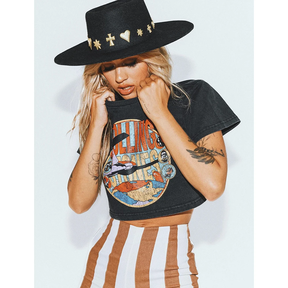 Женские хлопковые футболки с буквенным принтом летний укороченный топ пупком в