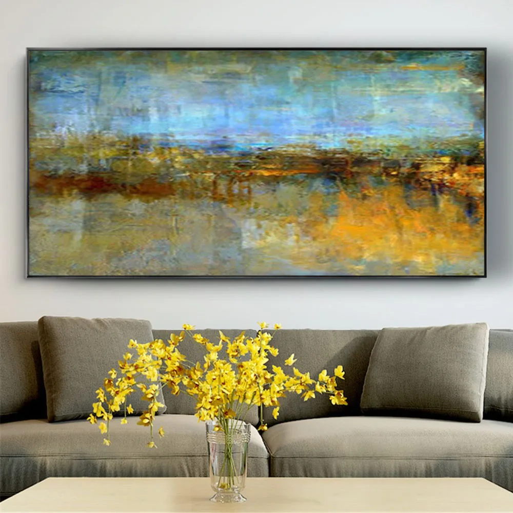 

Hand Pained New Living Room Decor Abstract Oil Painting Huge Canvas Sea Horizon Picture Sunrise Scenery Art Wall Paint Design