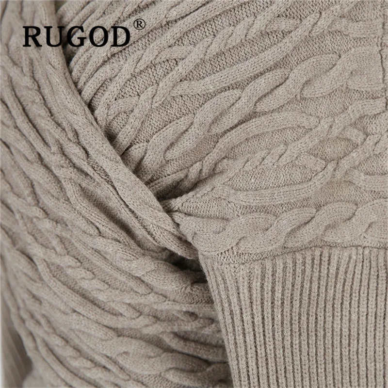 RUGOD, корейский Однотонный женский свитер, пуловеры с v-образным вырезом, с открытыми плечами, Вязанный свитер, осенний Модный женский теплый тонкий свитер