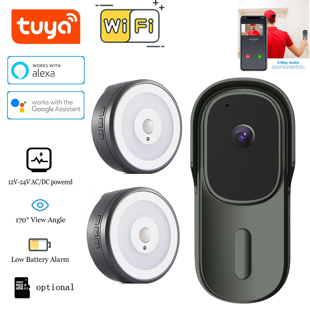 Tuya Smart Home Doorbell 2MP 1080P Door Peephole Camera WiFi Wireless Bell Audio Video Intercom For Google Alexa Life | Безопасность и