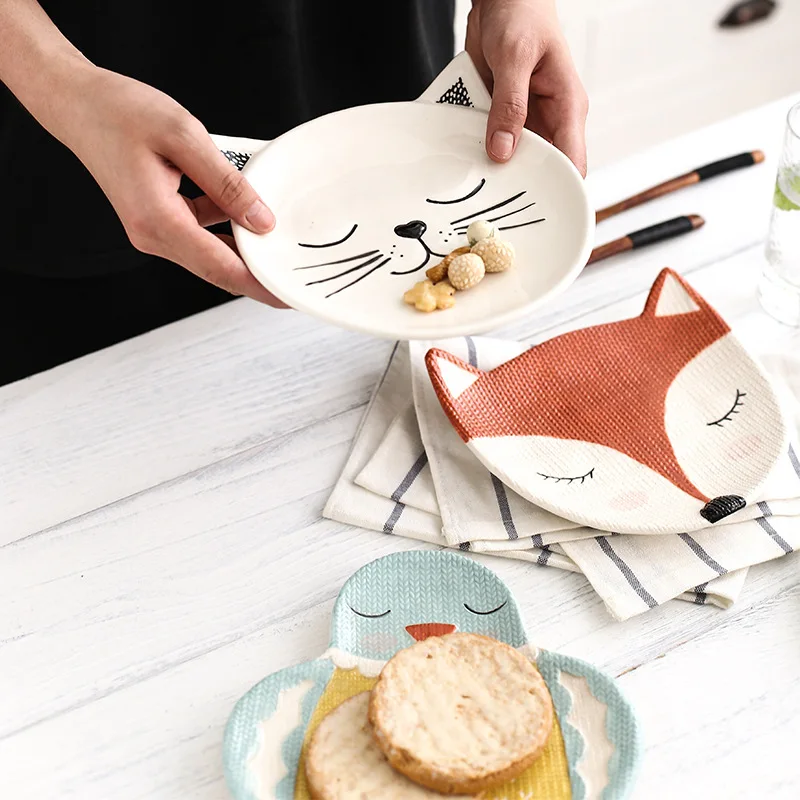Japanese Ceramic Dishes Home Children's Breakfast Plates Creative Cute Pastries Fruit Cards Whole Animal Dishes Sushi Plate