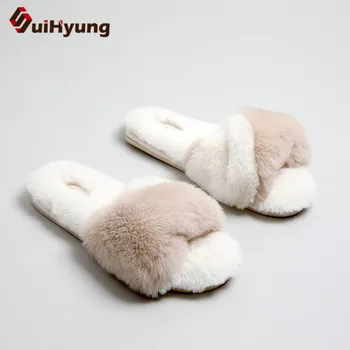 

Suihyung Women Fur Slippers Winter Warm Indoor Shoes Fluffy Home Slippers Furry Flat Slides House Slip On Soft Plush Flip Flops