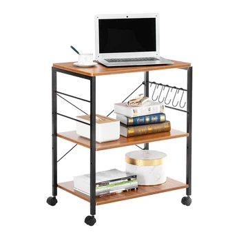 

Kitchen Microwave Cart 3-Tier Kitchen Utility Cart Vintage Rolling Bakers Rack Bowls Dish Wine Spices Storage Organizer Rack
