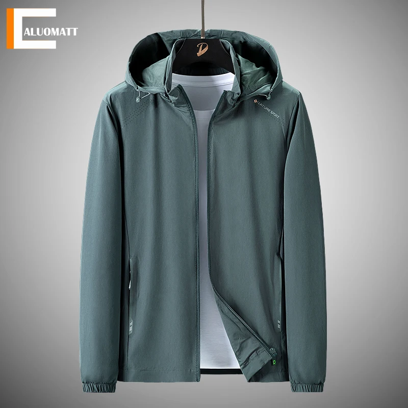 Men's Windbreaker Jackets Soft Casual Hooded Men Tactical Windproof Jacket Muti-Color Detachable Hat New Male Coats Oversize 8XL | Мужская