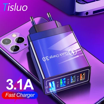 

USB Charger Quick Charge 3.0 4 Port Fast Charging Wall Adapter For Xiaomi Samsung Huawei iPhone x 7 EU Plug Mobile Phone Charger