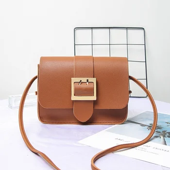

Women Small Square Bag Large Pin Buckle Shoulder Bags Solid Color Messenger Bags Chains Ladies Totes