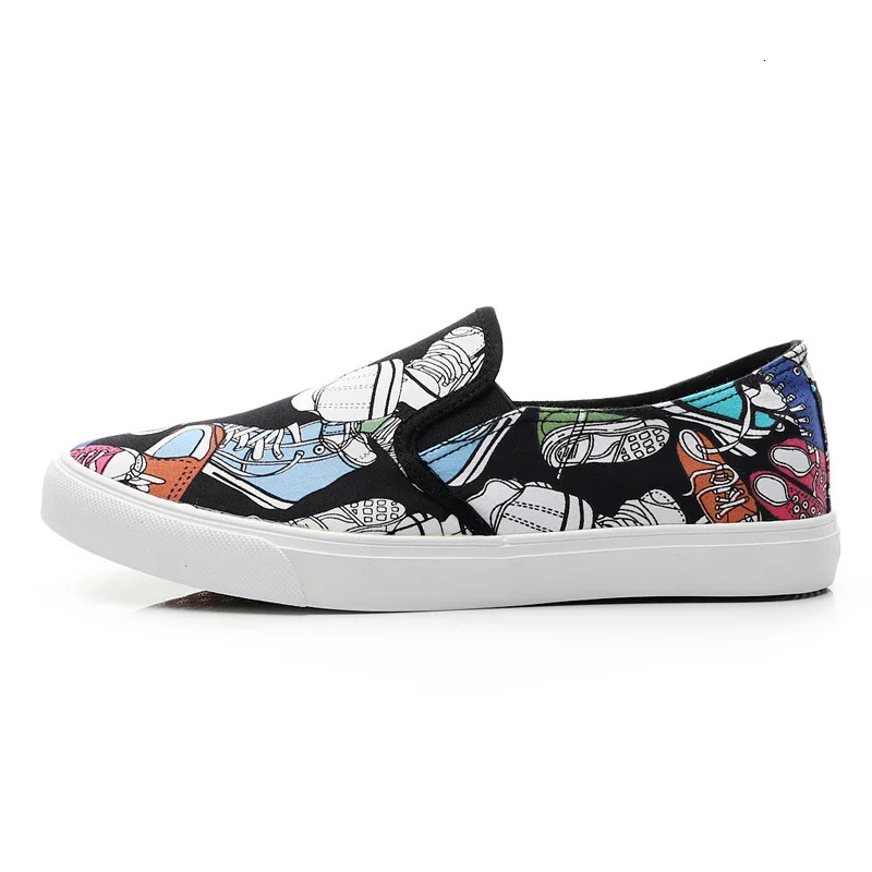 

Whoholl Men's Vulcanize Shoes Slip-on Fashion Printed Canvas Shoes Spring Autumn Flat Black Red Blue Casual Shoes Male Sneakers