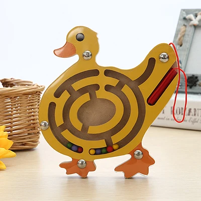 Yellow Duck Детский Магнитный лабиринт, игрушка деревянная головоломка для детей игра игрушка Дети Ранний Образовательный мозговой тизер деревянная игрушка интеллектуальная головоломка доска - Цвет: Yellow Duck