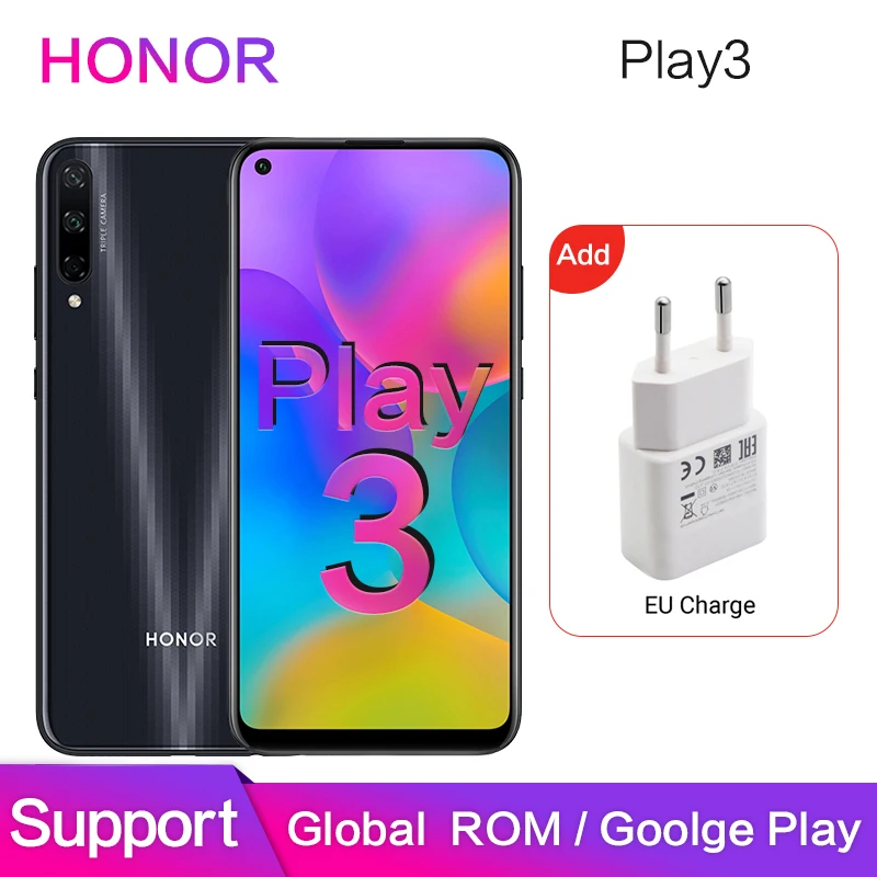 

Honor play3 Global ROM 4GB 64GB Support Google Play 1560*720P 6.39‘’ Full screen Dual SIM Card 48MP+8MP+2MP 3 Cameras Kirin 710F 8 Octa core 4000mAh Honor Play 3 Mobile Phone Smartphone Face ID