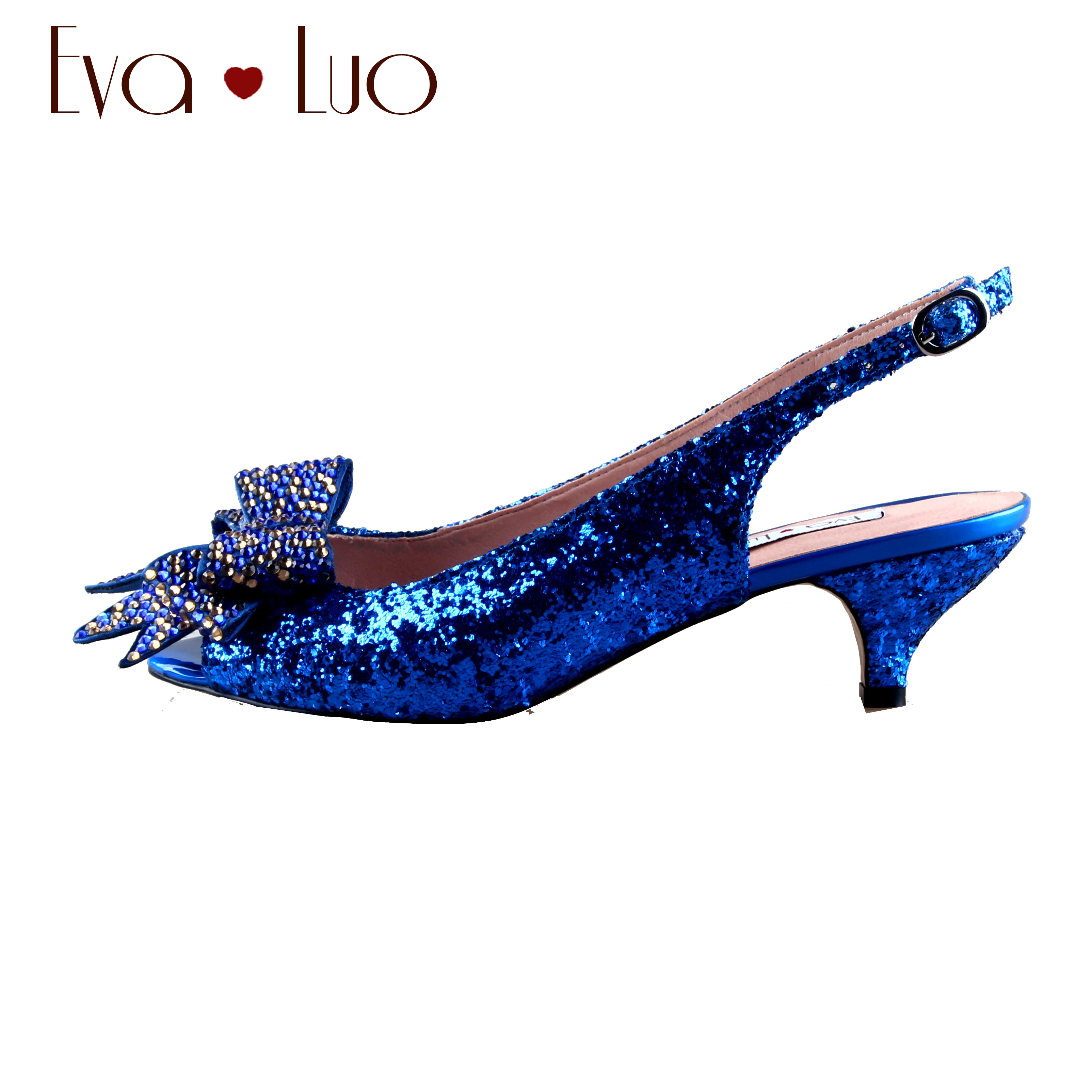 Chs1125 Custom Made Royal Blue Glittler Shoes Peep Toe Women Shoes