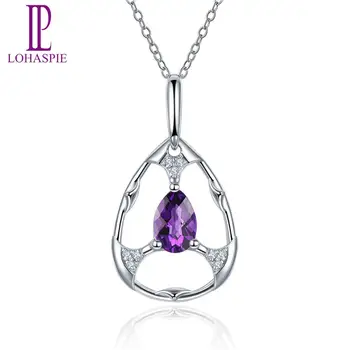 

LP Genuine 14K 585 White Gold Real Diamond Natural Amethyst for gril Best Friend With 18" silver necklace For Gift