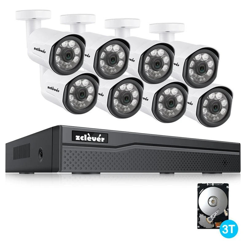 

Zclever 1080P PoE Home Security Camera System, 4/8CH HDMI HD NVR with 4/8 Outdoor/Indoor 2.0MP Surveillance Cameras Night Vision