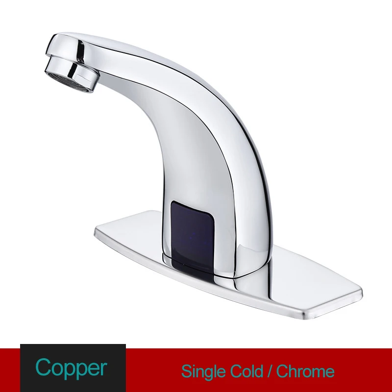 Chrome Sensor Faucet Bathroom Basin Smart Tap Single Cold Deck Mounted Chrome Faucets WC Single Hole Handle Copper Taps Washbasin Kraan - Цвет: Chrome