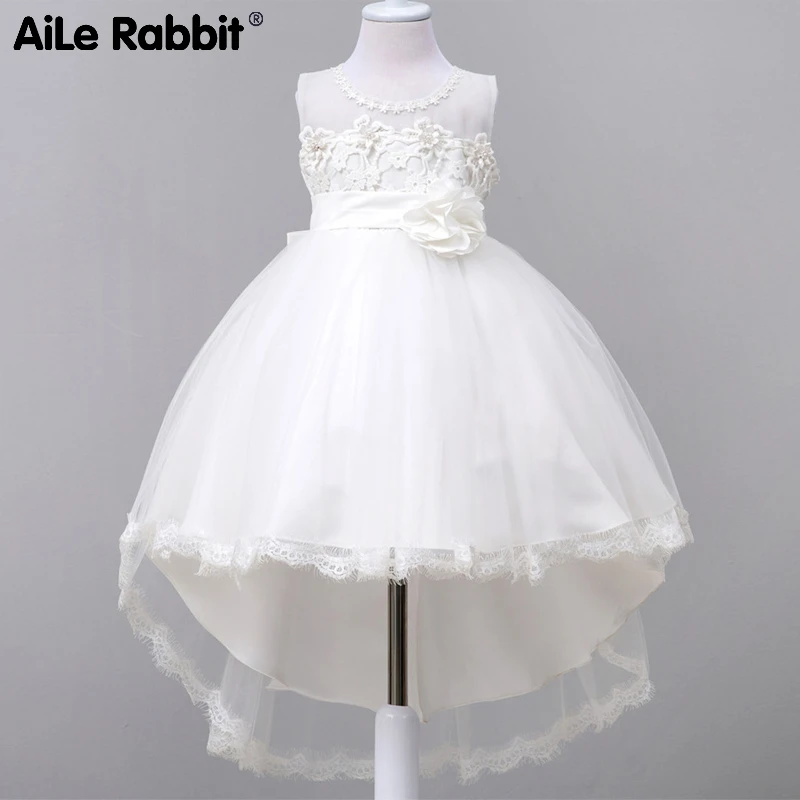

Girl Fashion Dress Wedding Dress Flower Girl Costume Sleeveless Pearl Lace Pure White Party Dress k1
