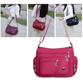 

adjustable strap, casual and convenient to useWomen Solid Color Multi Pockets Zip Shoulder Crossbody Bag Canvas Storage Pouch
