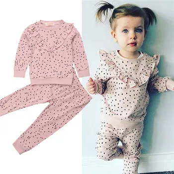 

2Pcs Newborn Infant Toddler Baby Girl Clothes Set Cotton Autumn Long Sleeve Top Dot Pants Sleepwear Casual Sportwear Outfits