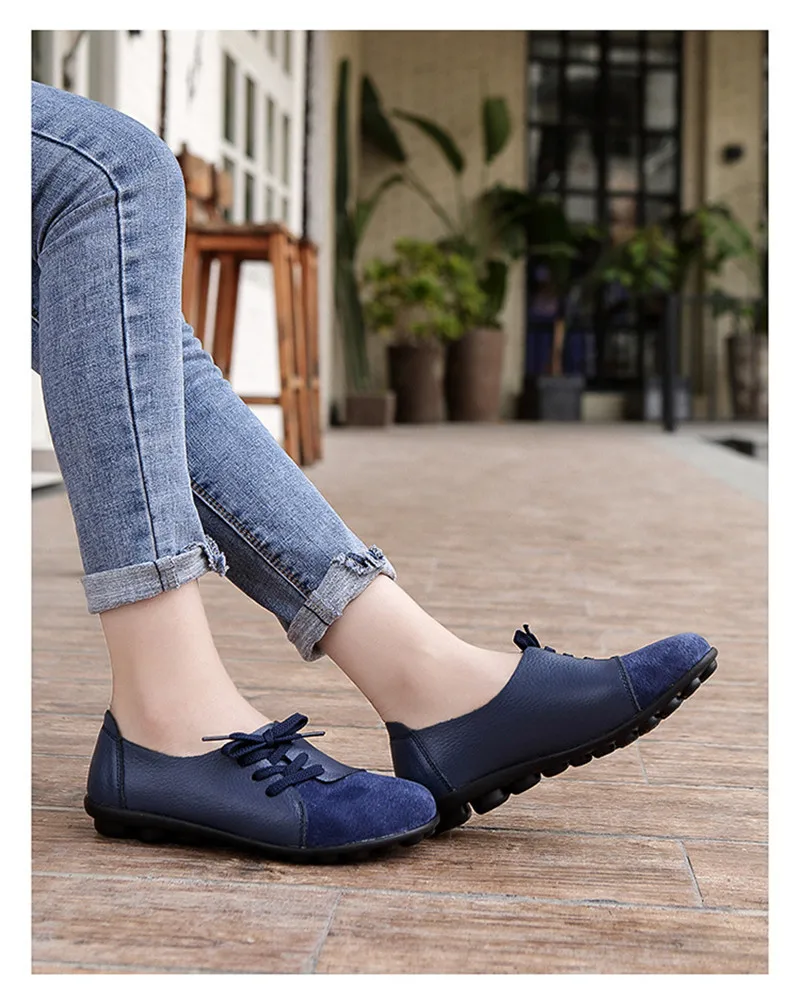 2019 New Leather Women Plus Size Sewing Flats Moccasins Loafers Ballet Flats Women Comfortable Soft Casual Shoes Ladies VT634 (17)