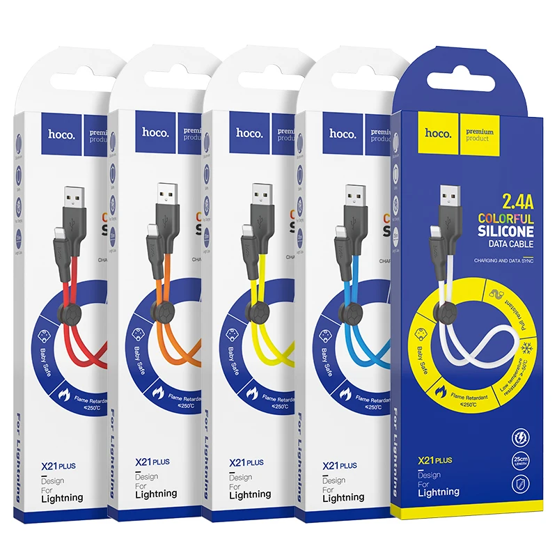 HOCO X21Plus, 30 шт./лот,, 0,25 м, мягкий силиконовый USB кабель для iPhone type-C, микрокабель для samsung USB-C, провод для зарядки