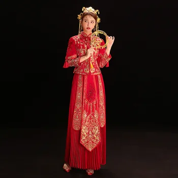 

Chinese Style Marraige Suit Red Royal Women Wedding Party Womens Overseas Chinese Style Bride Embroidery Cheongsam