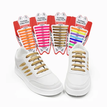 

16Pcs/ Set No Tie Shoes Laces Lazy Elastic Silicone Waterproof Easy to Wear Shoelaces for Women and Man Shoe 12 Colors
