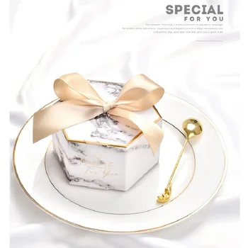 

New Hexagon Gray Marbling Wedding Gift Boxes Paper Candy Boxes for Baby Shower Party Decoration Chocolate Gift Boxes Packaging