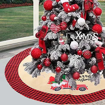 

1 Pcs Christmas Tree Skirt Red and Black Trim Car Pattern Xmas Tree Holiday Decorations