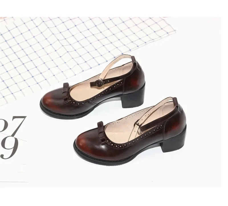 Japanese Buckle Strap Bow Women Oxford High Thick Heels Lolita Shoes British Genuine Leather Single Brogues Shoes Woman Size 43 (27)