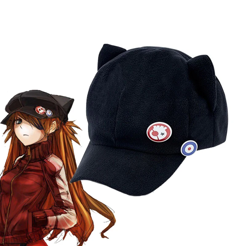 

Anime Evangelion Hats Cosplay Eva Q Asuka Risoli Costumes Accessories Kawaii Cat Ears Beseball Badges Caps