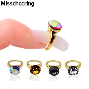 

5pcs Glitter Clear AB Rhinestones Gold Alloy Nail Rings Charm Fashion Design Jewelry DIY Manicure 3d Nail Art Decoration