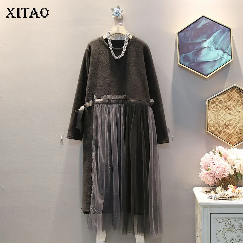 XITAO женская одежда 2019 комбинированное Сетчатое женское платье размера плюс