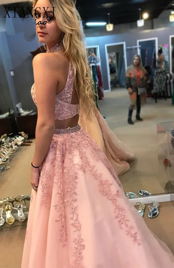 Розовые платья для выпускного вечера из двух частей, длинные vestidos de fiesta largos elegantes de gala, кружевное Тюлевое импортное платье в деловом стиле для вечеринки