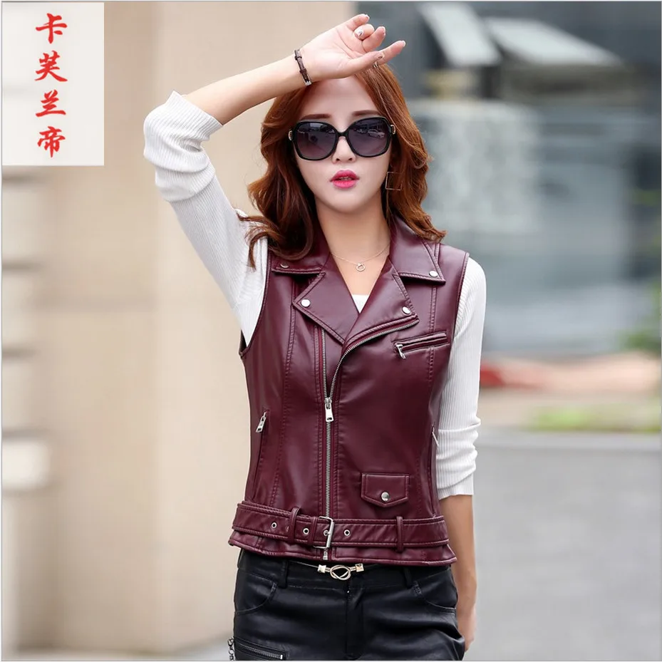 2022 Spring Women Vest Motorcycle Pu 