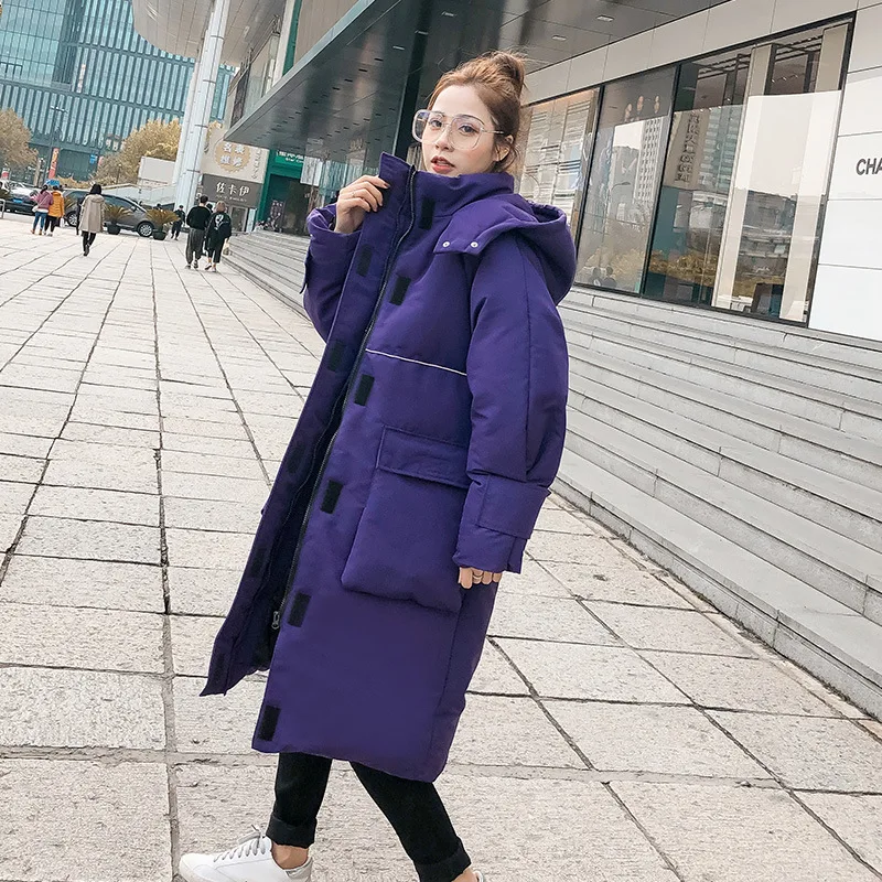 

Cotton-padded Clothes/Cotton Coat Solid Color 2018 Winter Hooded Zipper Long Warm And Comfortable Body Hugging
