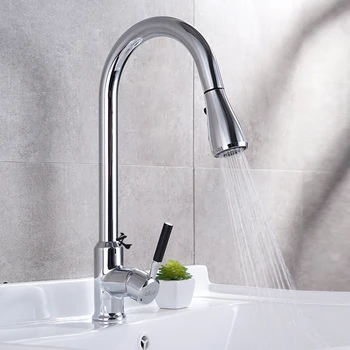 

Aiigo Pull Out Sink Kitchen Faucet Gravity ball Design Chrome Cold And Hot Water Faucet High Arc Spout Kitchen Taps LD16079