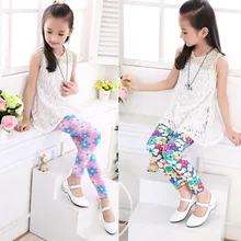 Леггинсы для девочек; весенние обтягивающие эластичные капри для девочек; тонкие детские брюки с принтом Qmilch