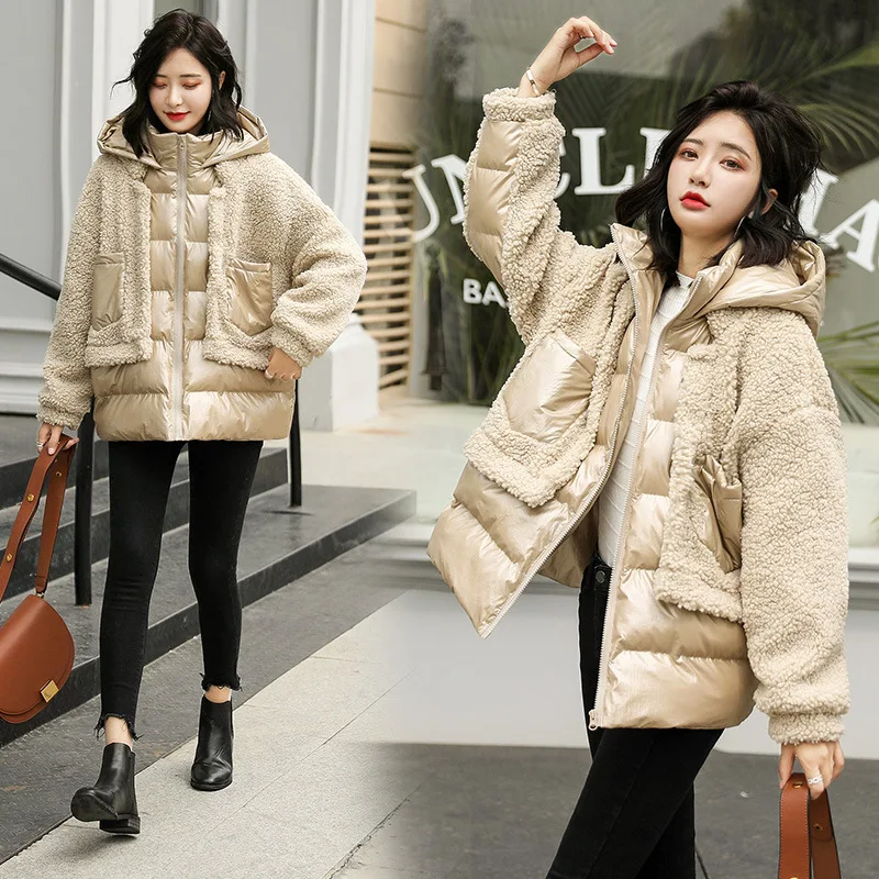 

Lambs Wool Cotton-padded Clothes Women's Short 2019 Winter New Style Korean-style Loose-Fit down Coat Short-height down Jacket C