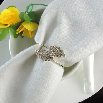 

10pcs/pack Banquet Hotel Buckles Wedding Dinner Shiny Rhinestone Napkin Rings Holder Leaves Shape Home Party Serviette Belt