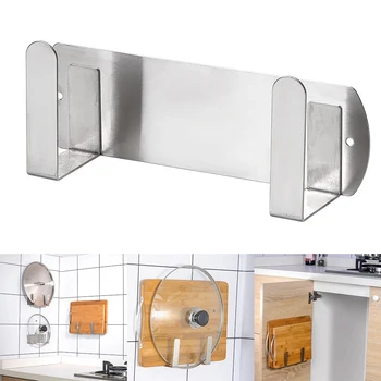

1pcs Non-Perforated Kitchen Wall-Mounted Stainless Steel Lid Rack With Adhesive High Quality Durable