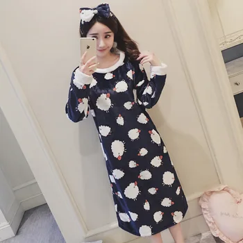 

Coral Fleece Homewear Thick Nightwear Lady Bathrobe Sleepwear Intimate Lingerie Home Clothes Winter Flannel Nightdress Homedress