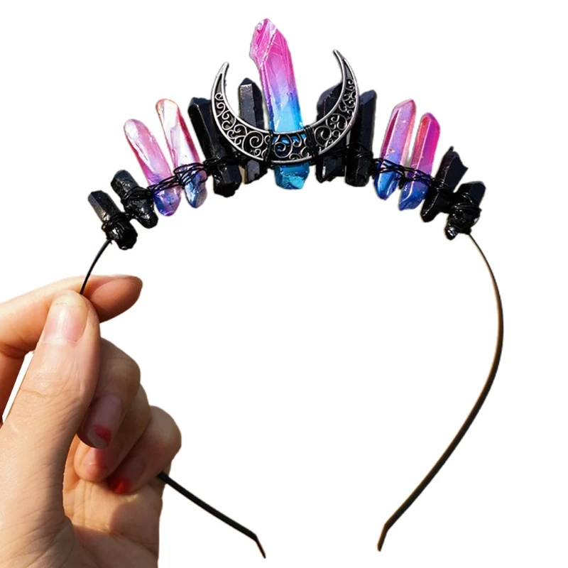 

Bridal Girls Hairband Women Headwear Head Band Multicolored Raw Crystal Vintage Moon Witch Hair Hoop Hair Accessories for Ladies