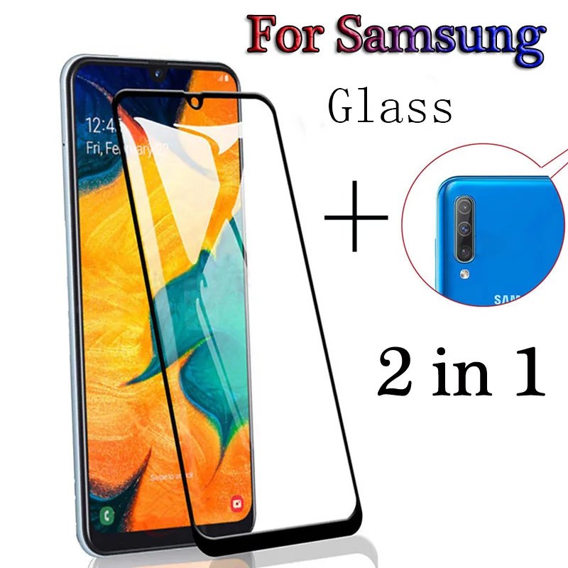 

2in1 Screen Protector Full Protective Glass For Samsung Galaxy A50 A505F Camera Lens film Tempered Glass On For Galaxy A70 A705F