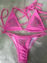 Conjunto de Bikini con diamantes de imitación para mujer, bañador Sexy de mariposa, ropa de playa, traje de baño con Push-Up, ropa de baño 2021