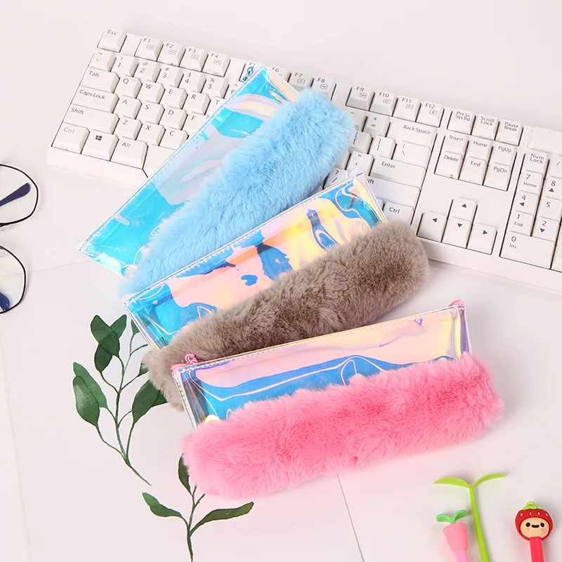 Kawaii плюшевый лазерный Чехол-Карандаш для девочек, милый пенал для карандашей, Подарочный мешочек, школьные принадлежности, zakka escolar