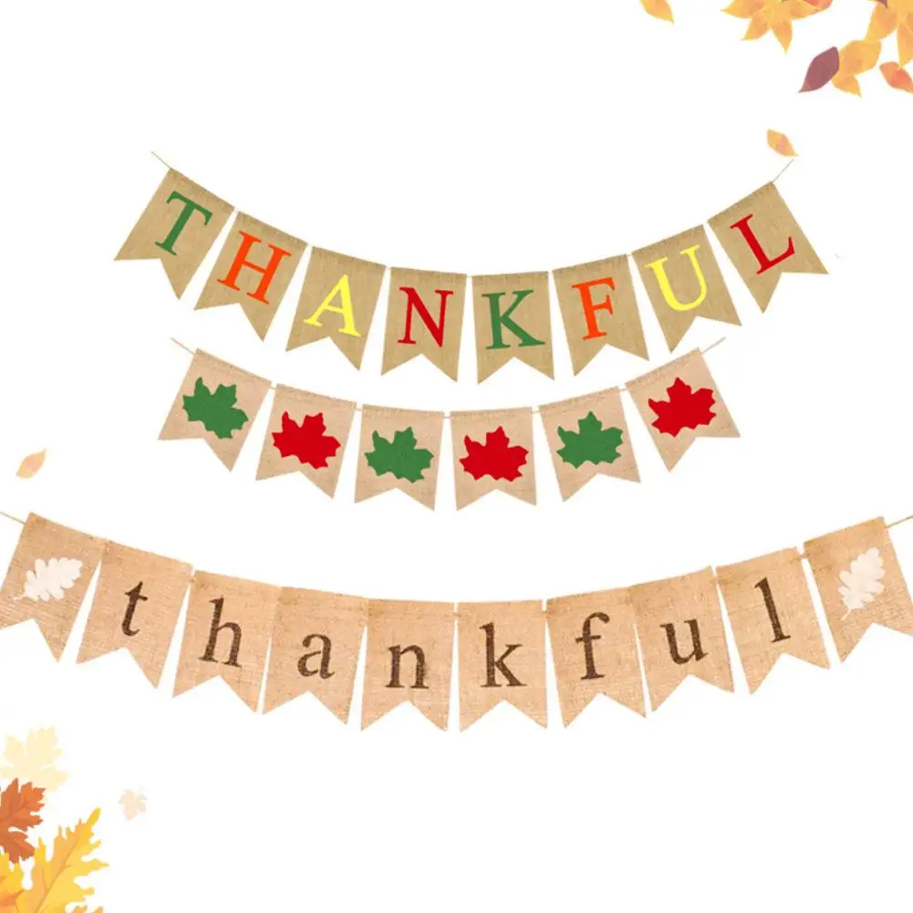 Thanksgiving Day Thankful Maple Bunting Banner Home Party Festival Hanging Decor